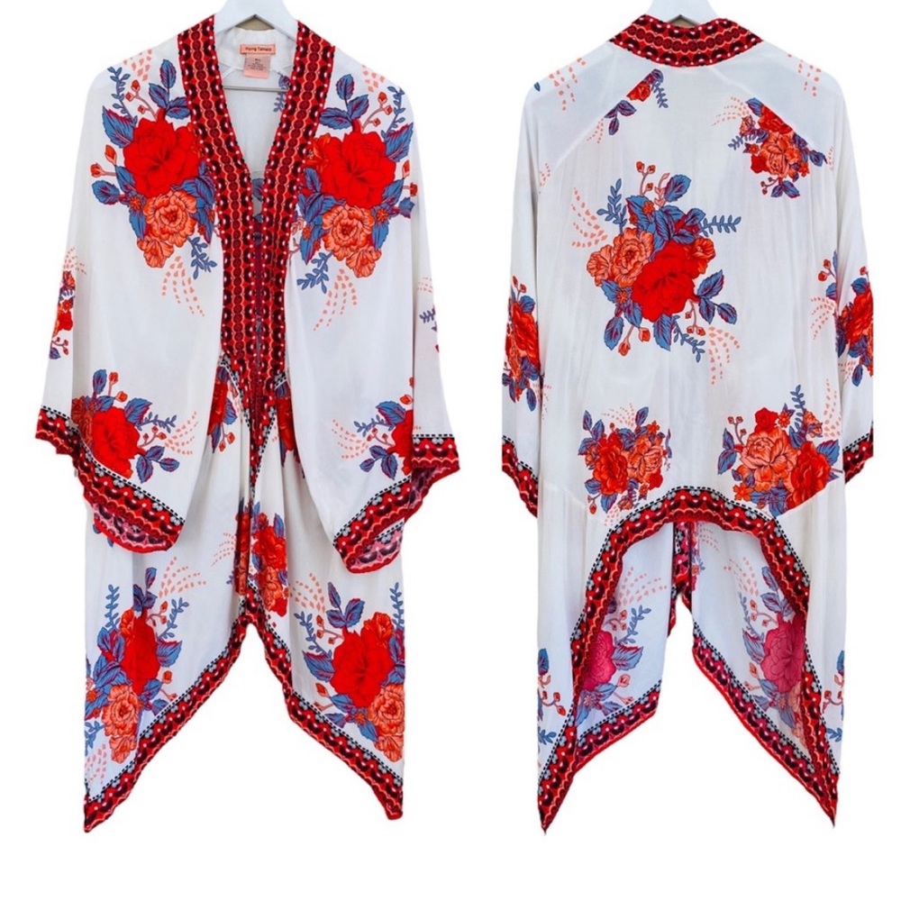 Flying Tomato Boho Floral Lightweight Flowy Kimono M/L